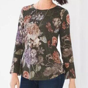 Chico's Floral Print Pleated Sleeve Multi-Color Blouse Women’s Size 2 US L